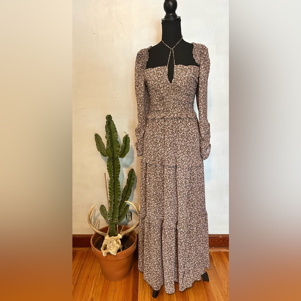 ASTR The Label Lovestruck Womens Floral Ruffle Maxi Dress Sz M